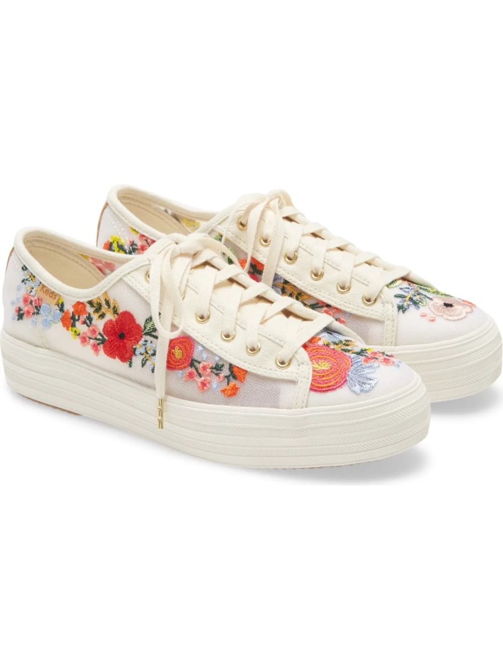 NWT Keds x Rifle Paper Co. Triple Kick Floral Embroidered Mesh Sneaker